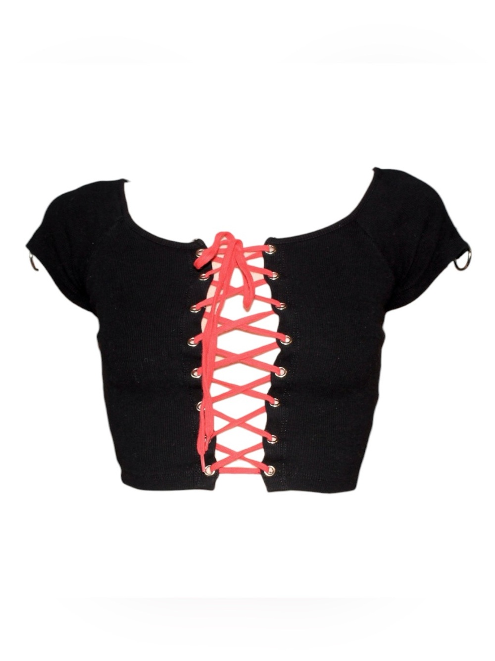 Widow by Dolls Kill lace up grommet scoop neck short sleeve crop top